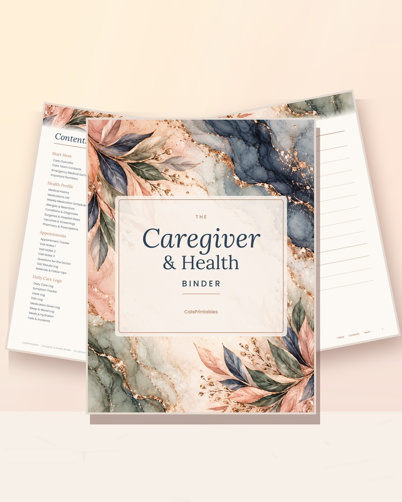 Caregiver and Health Binder printable pages mockup